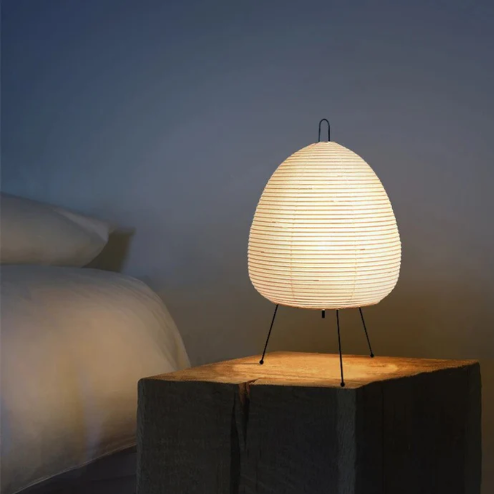 Paper Lantern Table Lamp with Tripod Metal Base - Mid Century Japanese