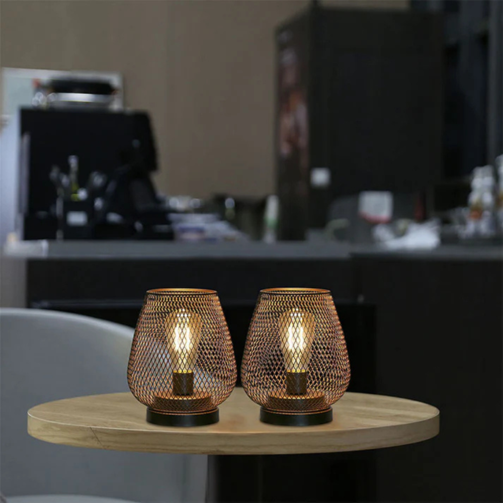 Kabelloses Lampenset mit Eisendrahtgeflecht für Nachttisch oder Terrasse