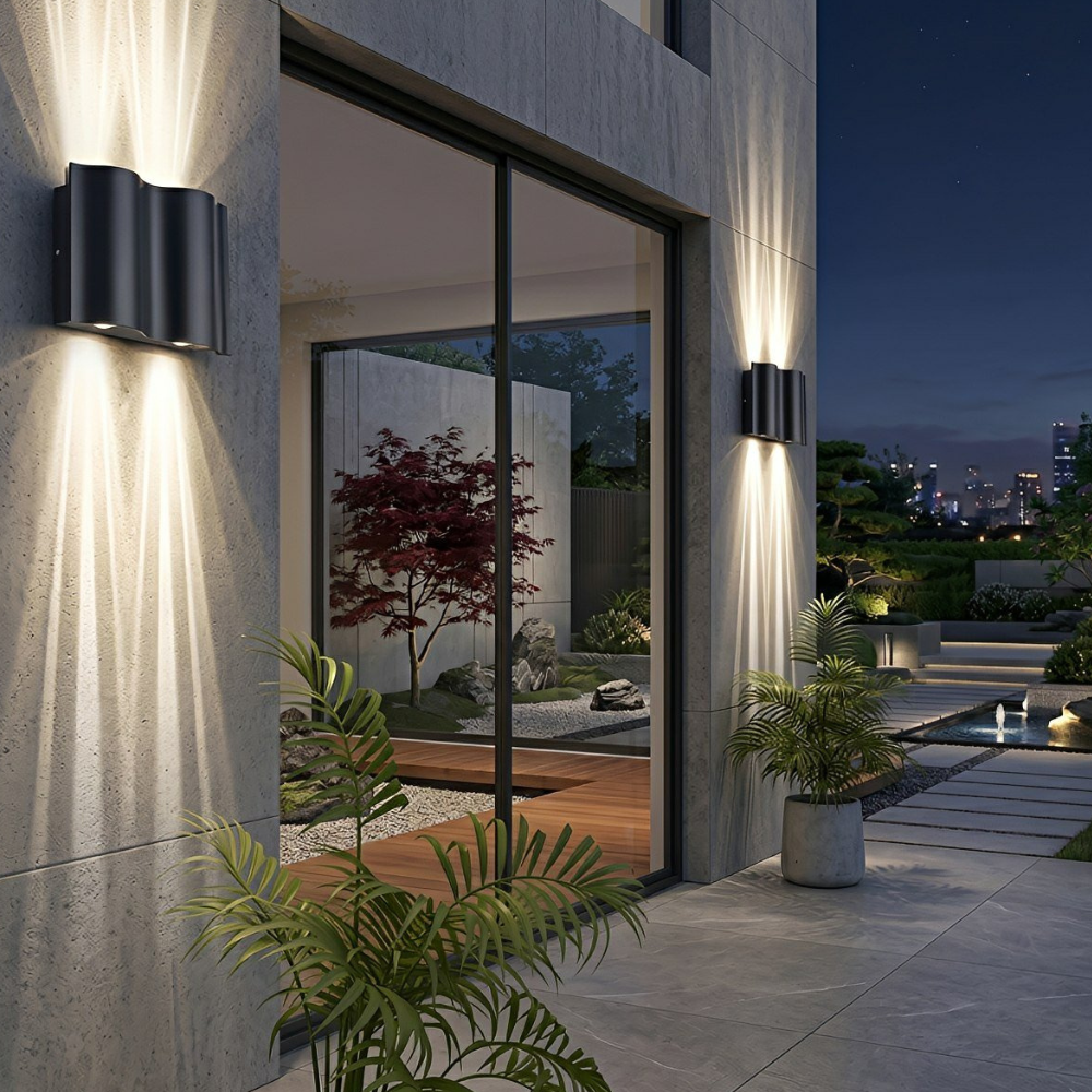Außen-LED-Verandaleuchten mit Wellenrahmen und Doppelstrahl – Moderne Wandleuchte