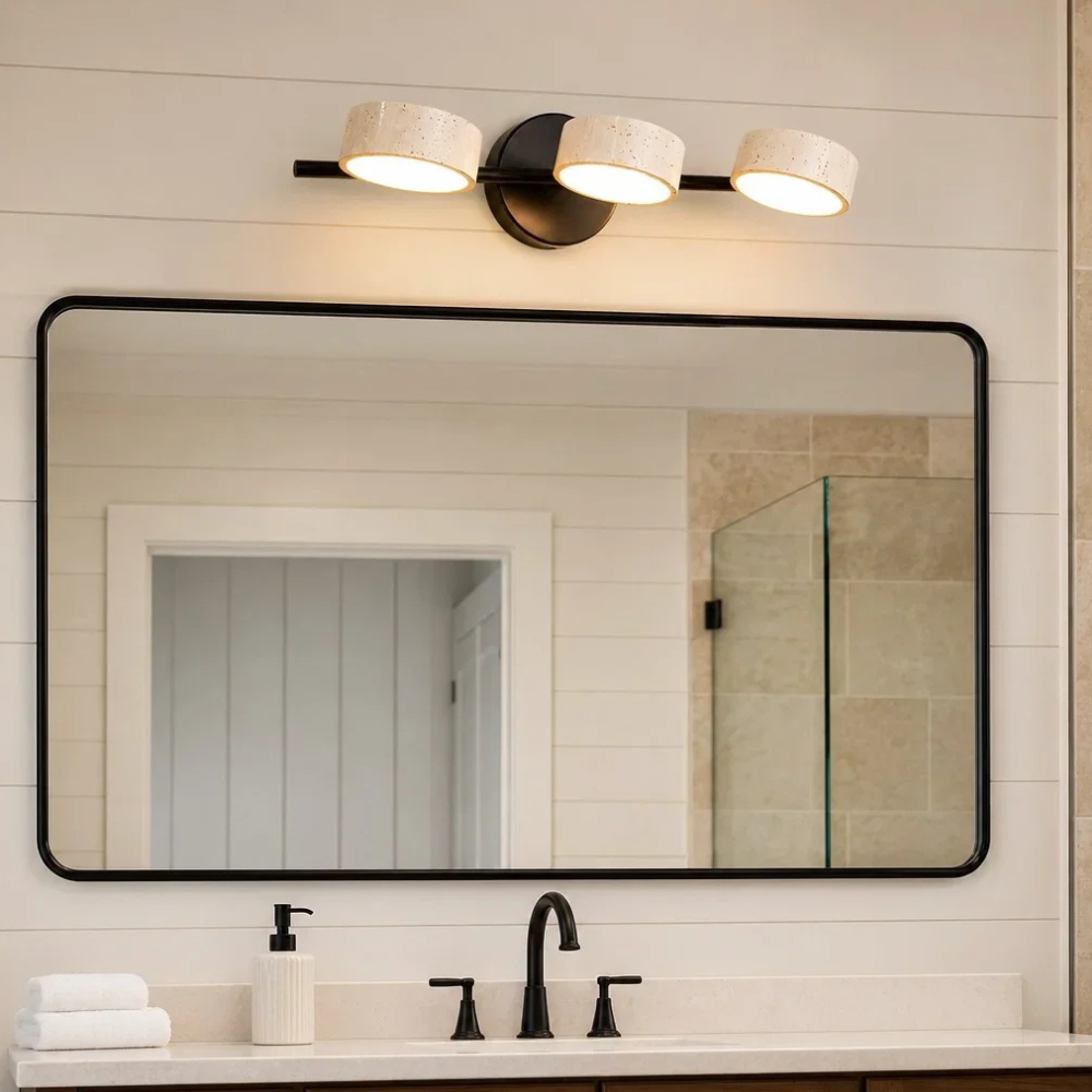 Appliques LED pour coiffeuse avec têtes rotatives et pierre de travertin - Architecturales