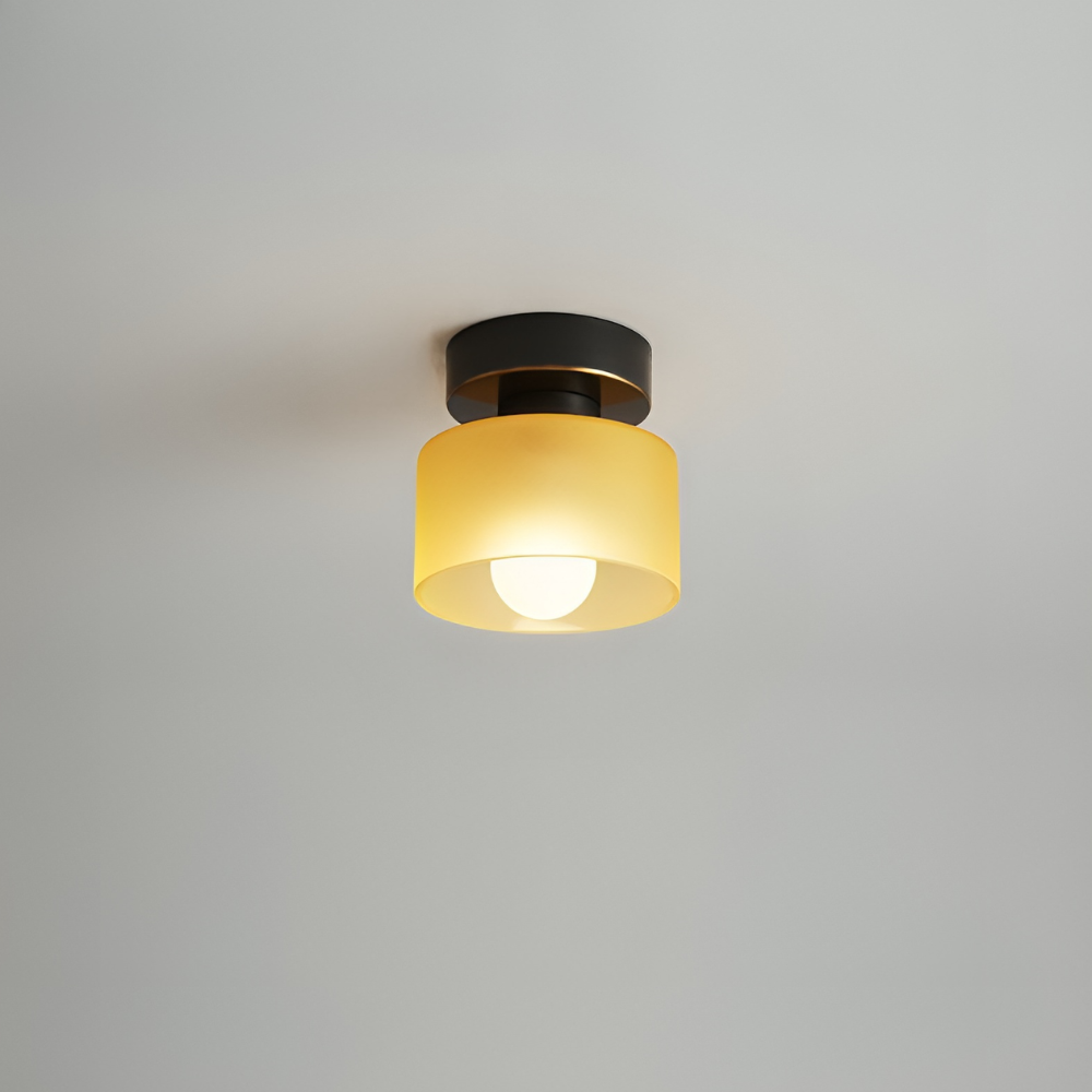 Flush Mount Ceiling Light with Glass Shade - Modern Bauhaus Metallic