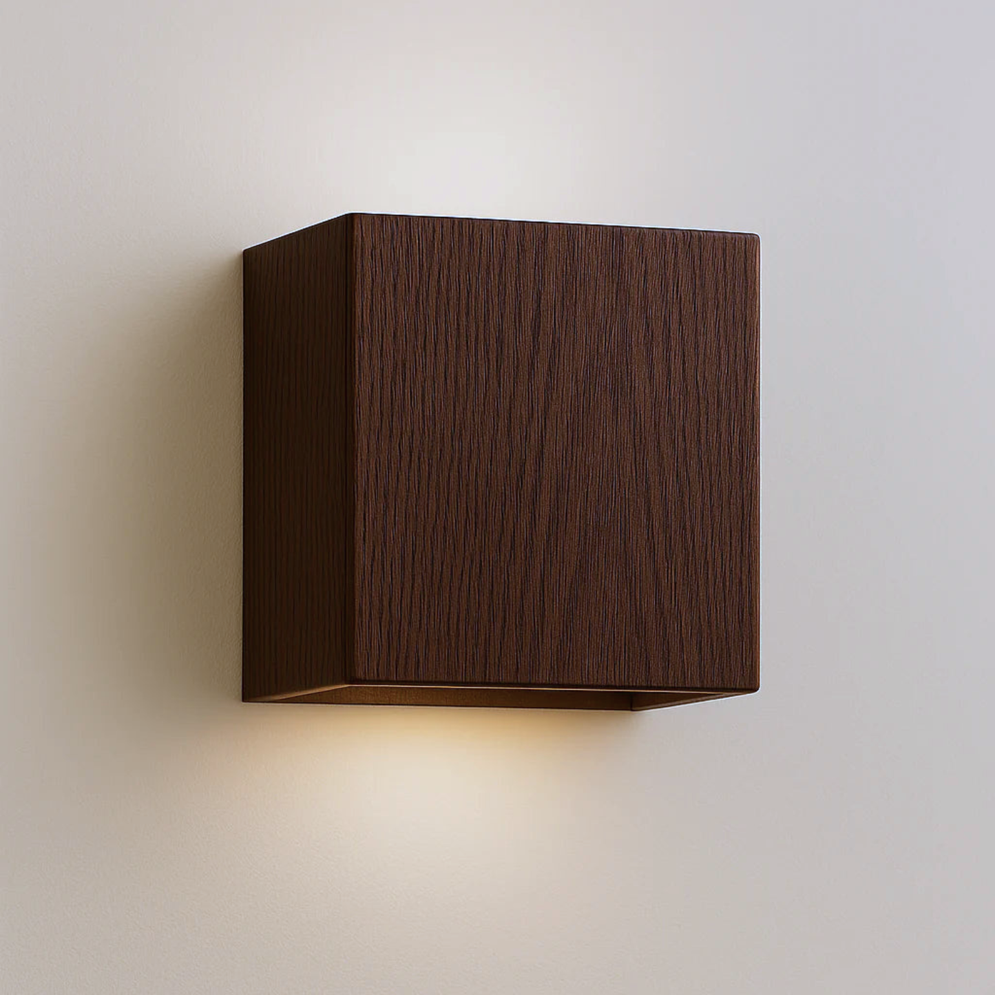 Modern Wood-Texture Cube Wall Light