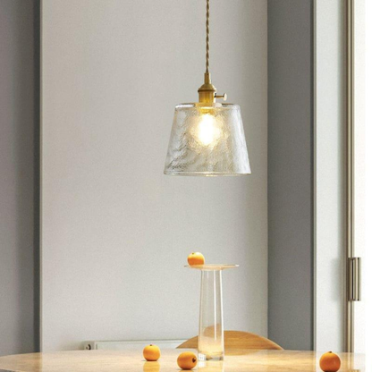 Hammered Glass Pendant Light with Brass Hardware - Nordic Modern Style
