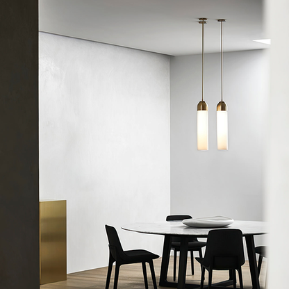 Cylinder Glass Pendant Light with Metal Downrod - Modern Art Deco
