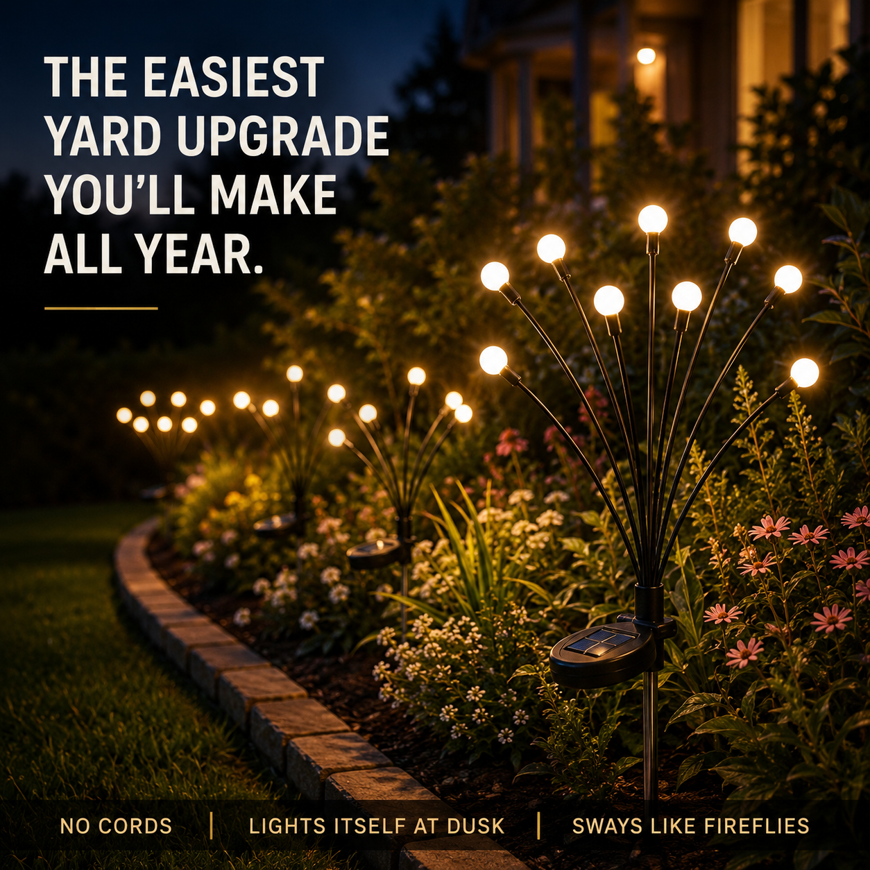 Lunavela Firefly Solar Fairy Lights - Swaying Warm Dusk-to-Dawn Waterproof Garden Stakes