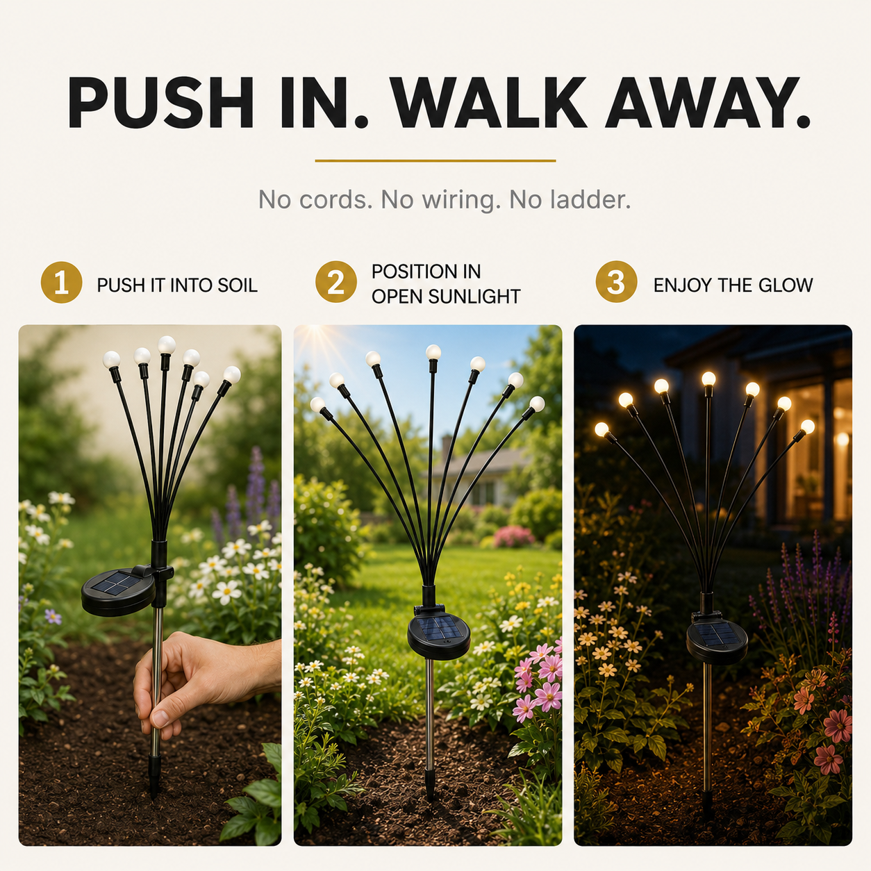 Lunavela Firefly Solar Fairy Lights - Swaying Warm Dusk-to-Dawn Waterproof Garden Stakes