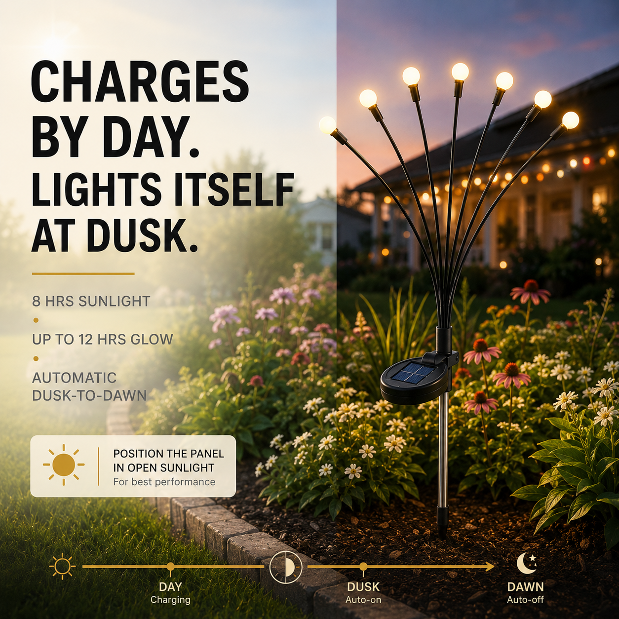 Lunavela Firefly Solar Fairy Lights - Swaying Warm Dusk-to-Dawn Waterproof Garden Stakes