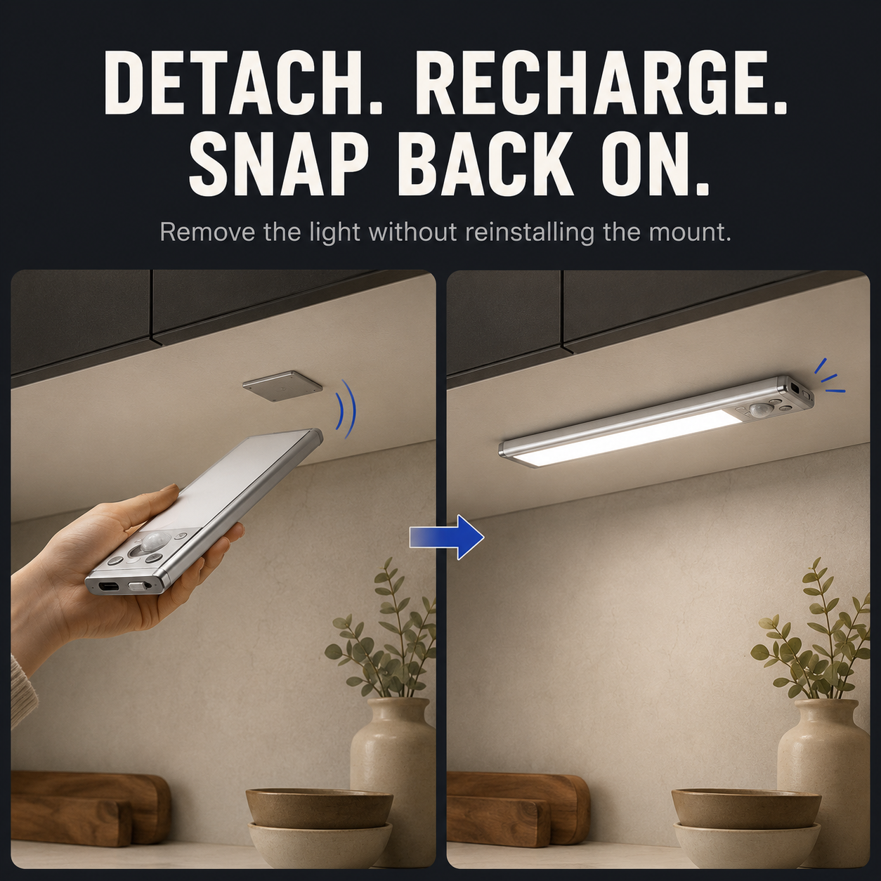 Caveo Motion-Sensor Cabinet Light – Rechargeable Dimmable Wireless Lighting