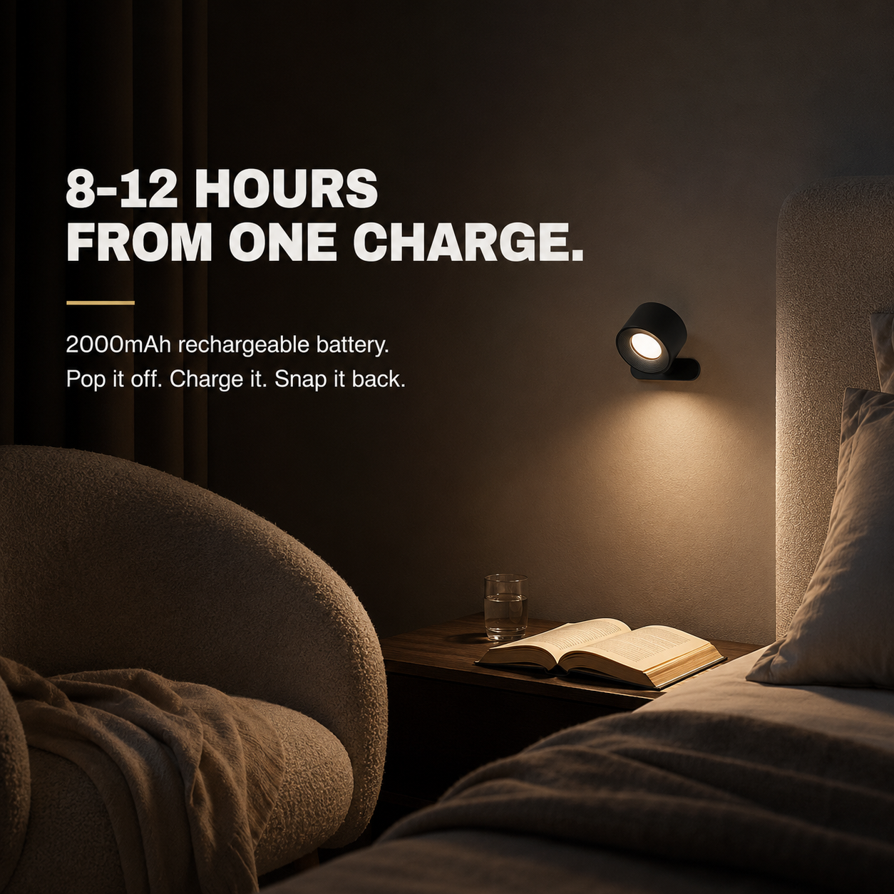 Pivot Stick-On Wall Light – 360° Magnetic Cordless Rechargeable Reading Lamp