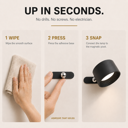 Pivot Stick-On Wall Light – 360° Magnetic Cordless Rechargeable Reading Lamp