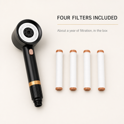 Four replacement cotton filter cartridges included with the Cascera shower head
