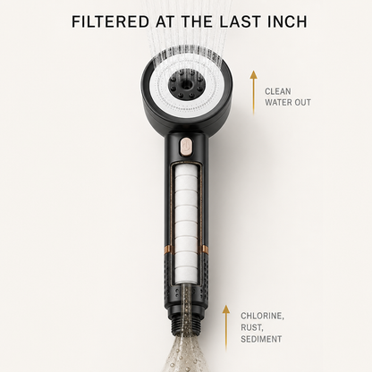Cutaway of the Cascera cotton filter core, unfiltered water in, clean water out