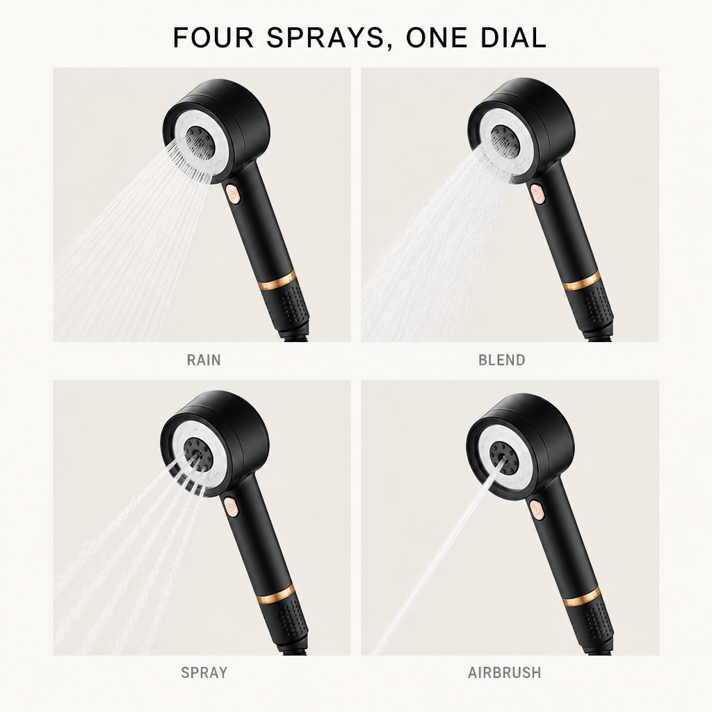 Four spray modes: rain, blend, spray and airbrush