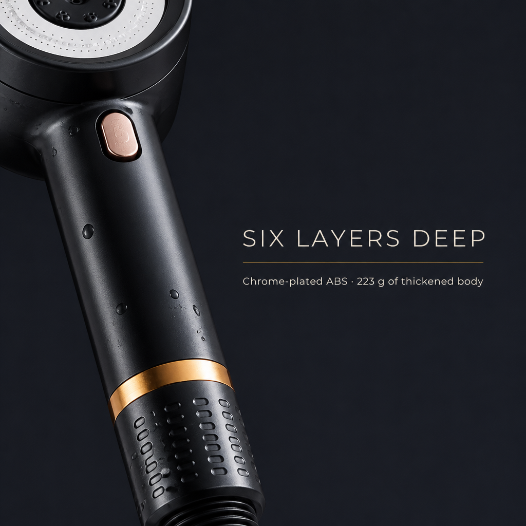 Close-up of the six-layer chrome-plated finish and gold accent band