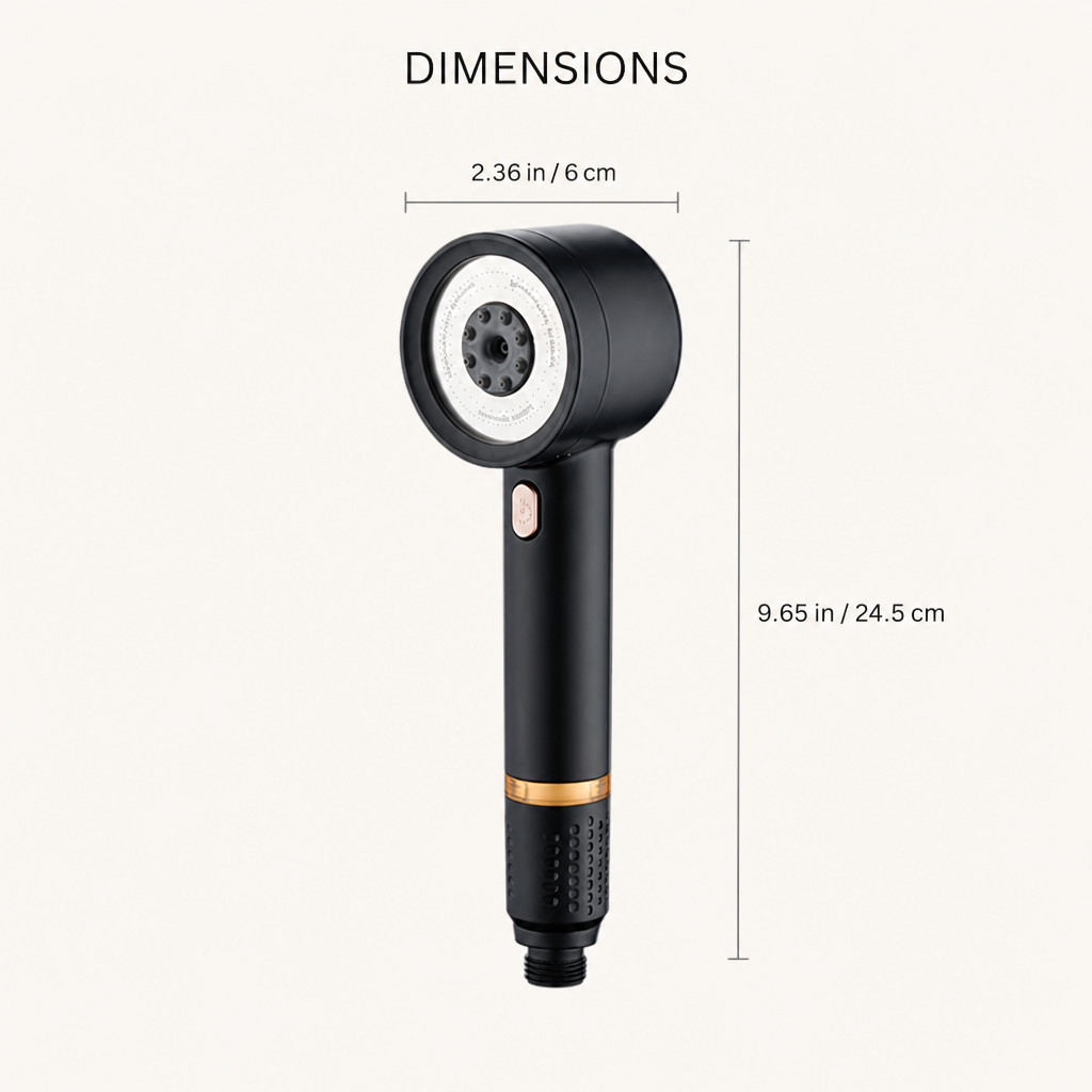 Dimensions: 9.65 in long, 2.36 in spray face