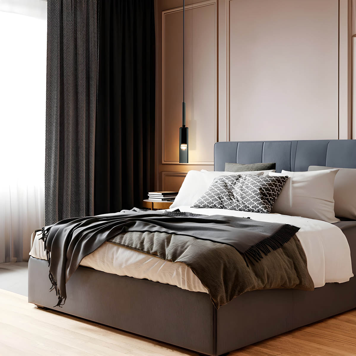 Slender Architectural Hanging Lamp with Iron Base - Minimalist Design