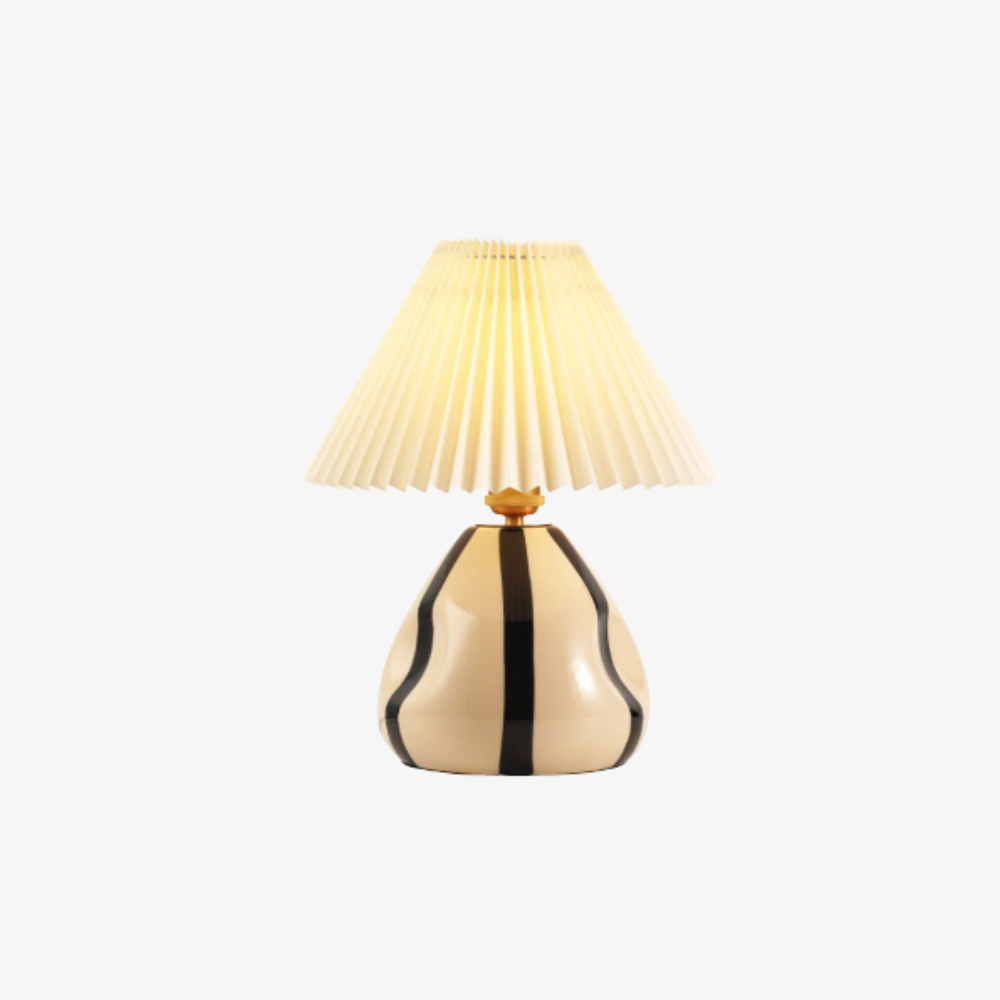 Table Lamp with Pleated Fabric Shade - Mid Century Modern Ceramic