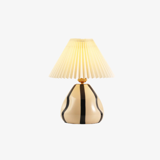 Tischlampe mit plissiertem Stoffschirm – Mid-Century-Modern-Keramik
