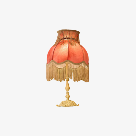 Table Lamp with Fringed Fabric Shade - Vintage Traditional Red