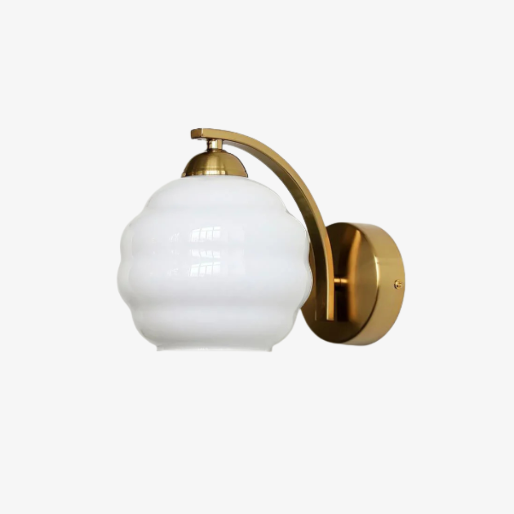 Wall Sconce with Ribbed Glass Globe - Modern Mid Century Gold
