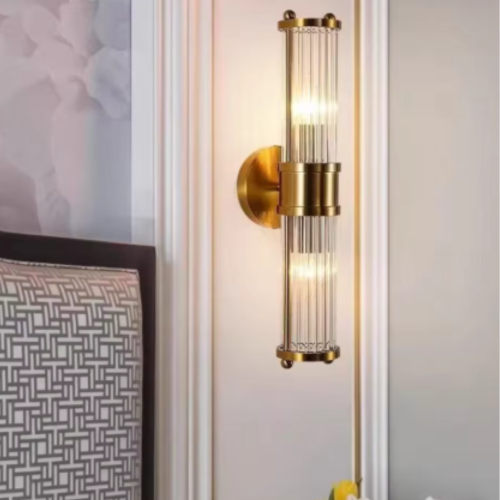 Wall Sconce with Fluted Glass Cylinders - Art Deco Mid Century Copper