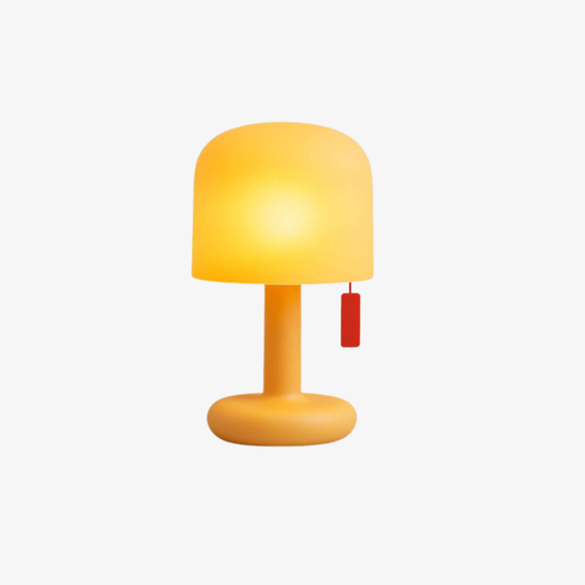 Pilz-Tischlampe mit orangefarbenem Kuppelschirm – Modernes Mid-Century-Design