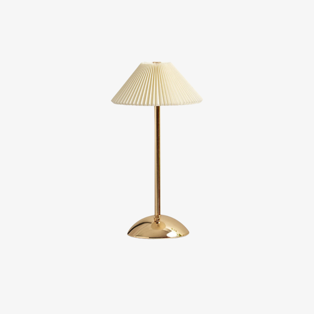 Lampe de bureau en métal avec abat-jour en tissu plissé scandinave, alimentée par USB