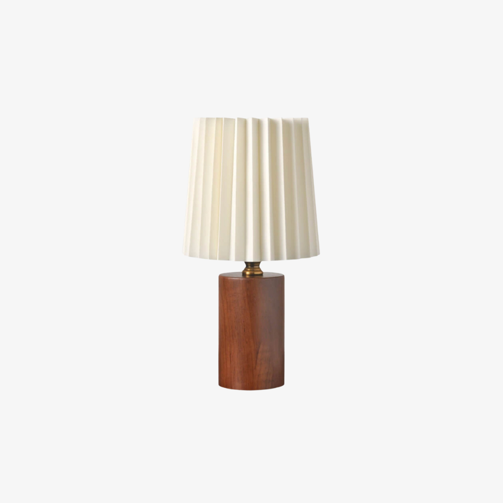 Lampe de table en tissu plissé style milieu du siècle avec socle en bois