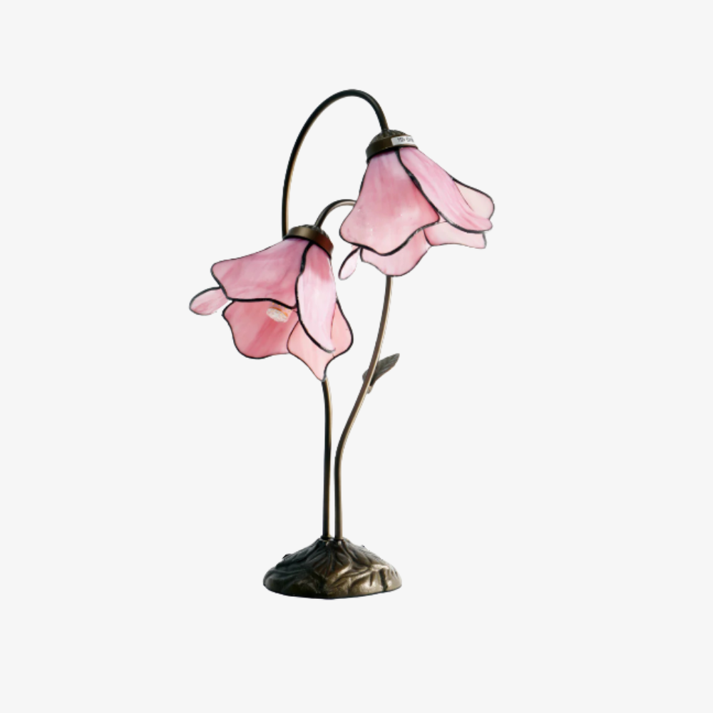 Table Lamp with Flower Glass Shades - Vintage Stained Glass Floral