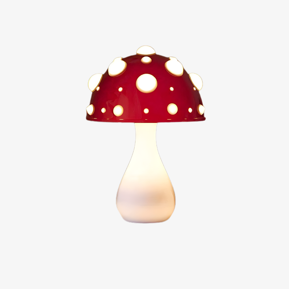Table Lamp with Polka Dot Mushroom Shade - Modern Mid Century Retro