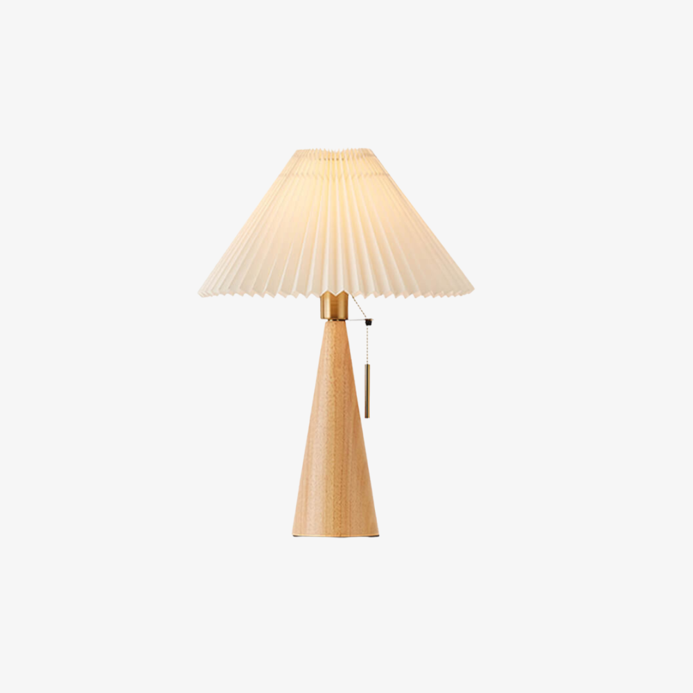 Lampe de table plissée style milieu du siècle - Socle en bois lampe de bureau cône LED