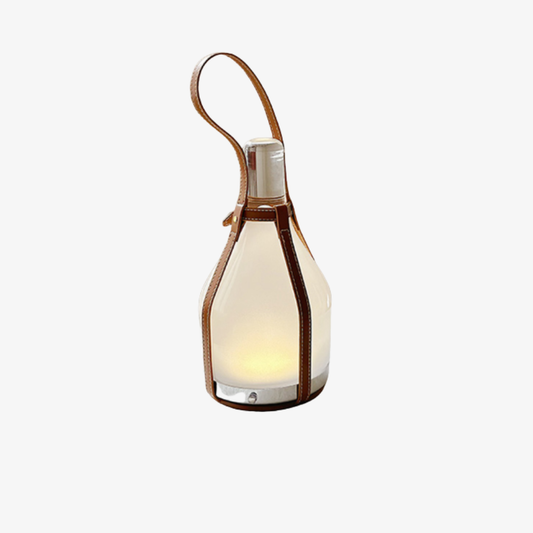 Laternen-Tischlampe mit Lederriemen – Moderne Mid-Century Tragbar