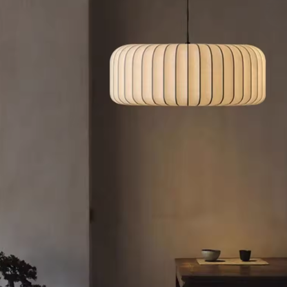 Pendant Light with Pleated Fabric Shade - Modern Mid Century Hanging