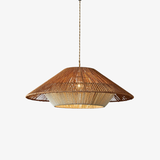 Pendant Light with Hemp Shade - Modern Bohemian Tiered Design