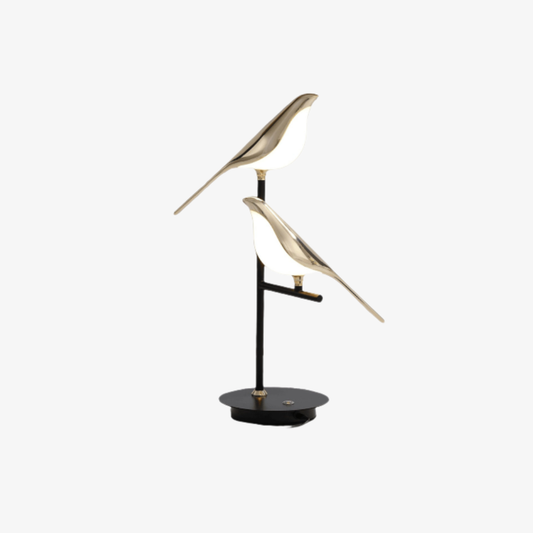 LED Bird Table Lamp with Dual Gold Post-Modern Fixtures - Warm Glow