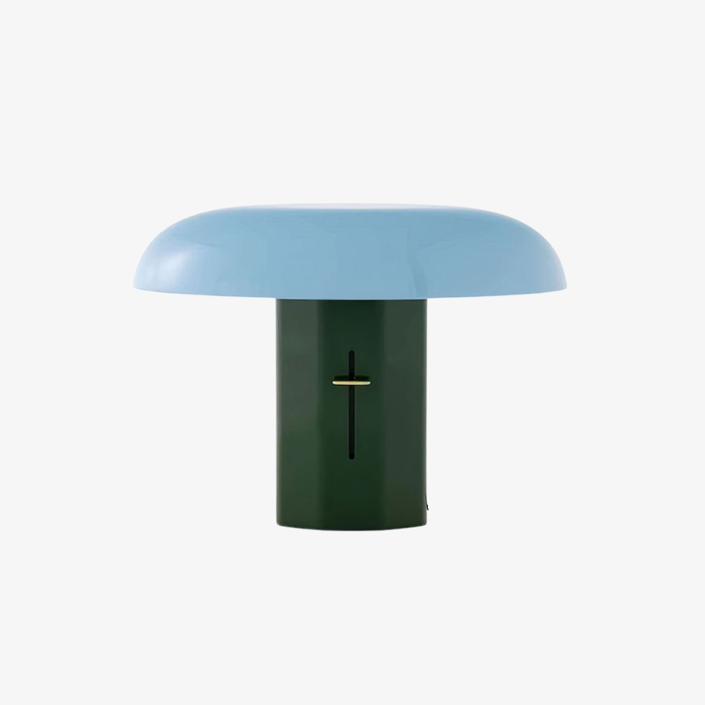 Mushroom Table Lamp with Slanted Shade and Dimmer Switch - Mid Century