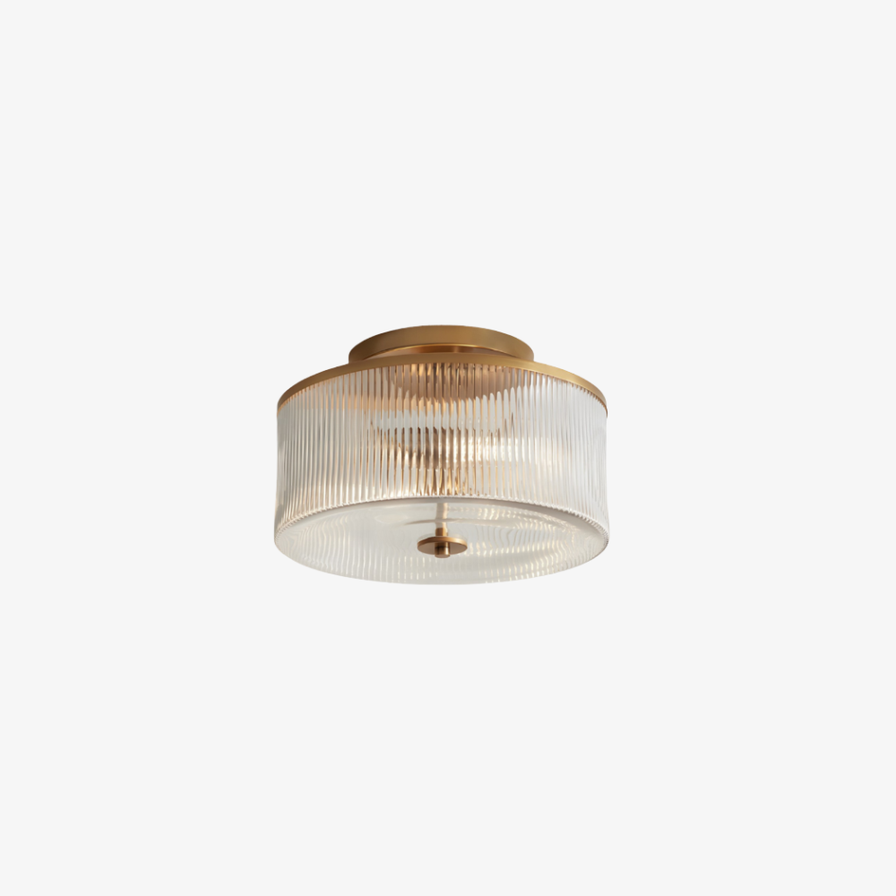 Modern Fluted Glass Drum Flush Mount - Ribbed Glass Ceiling Light