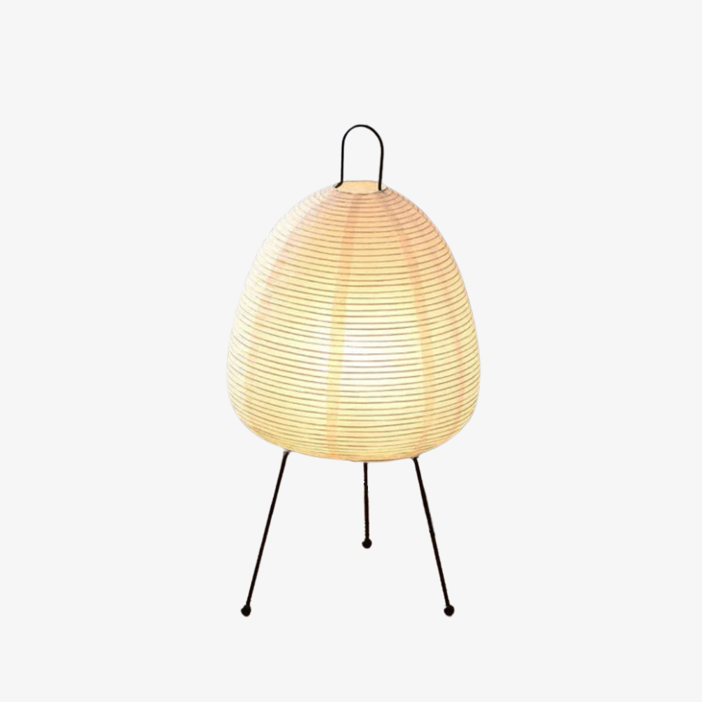 Paper Lantern Table Lamp with Tripod Metal Base - Mid Century Japanese