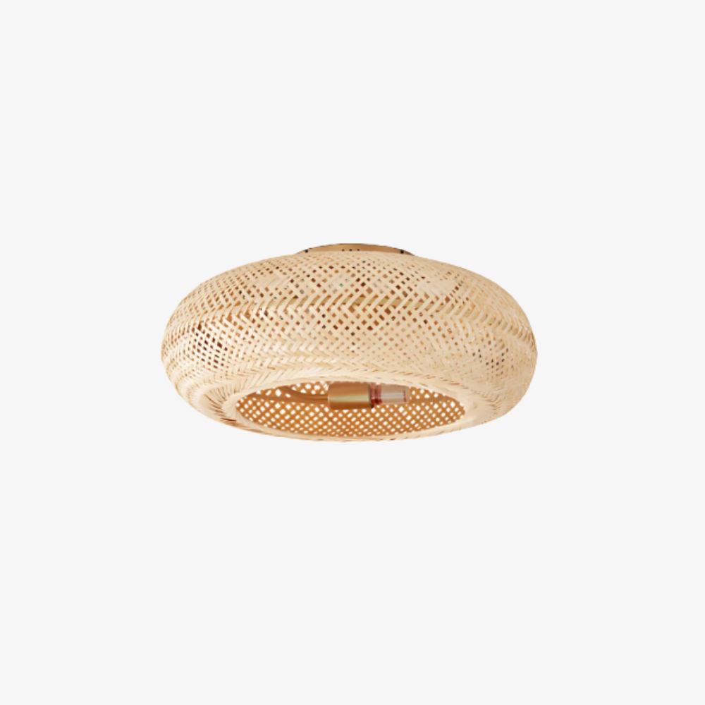 Flush Mount Ceiling Fan Light Woven Bamboo Shade - Coastal Boho Decor