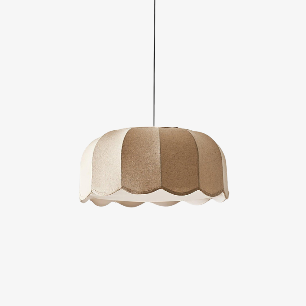 Scalloped Fabric Pendant Lamp - Modern Boho Beige Striped Ceiling Light