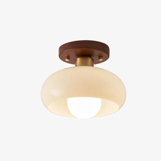 Flush Mount Ceiling Light with Glass Shade - Walnut Mid Century Modern