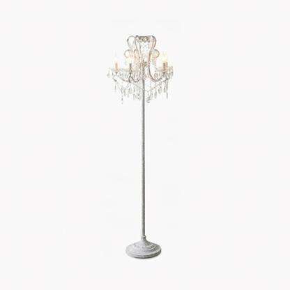 Dimmable Floor Lamp with Ornate Iron Scrollwork and Faceted Crystal Strands