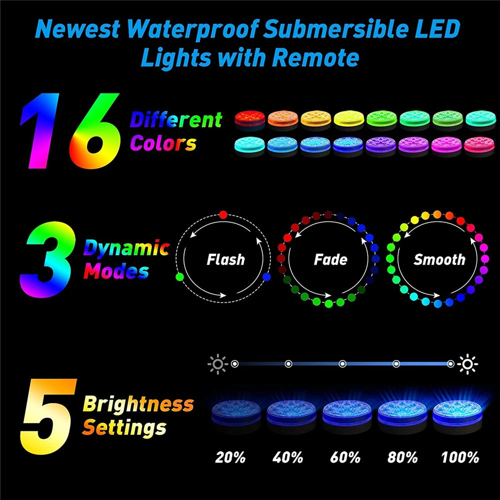 PoolGlow - RGB Pool Lights with Remote & Timer - Waterproof, Battery Operated