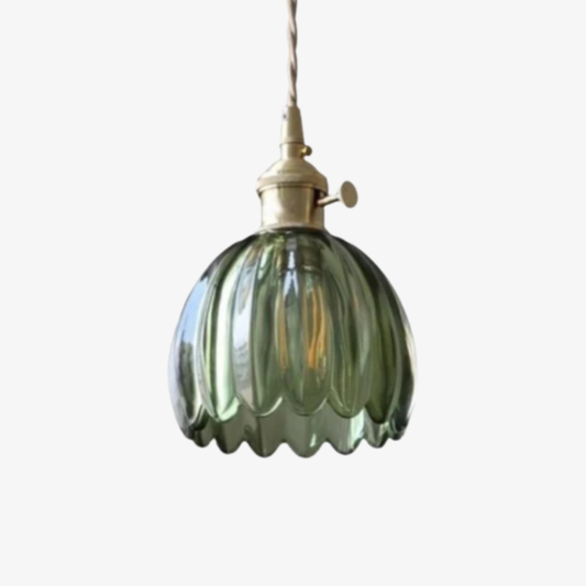 Glass Pendant Light with Scalloped Floral Shade - Retro Mid Century