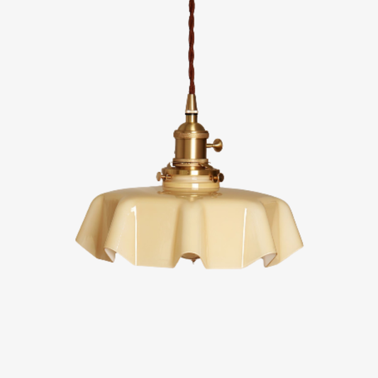 Scalloped Glass Pendant Light with Ruffled Shade - Vintage Floral Style