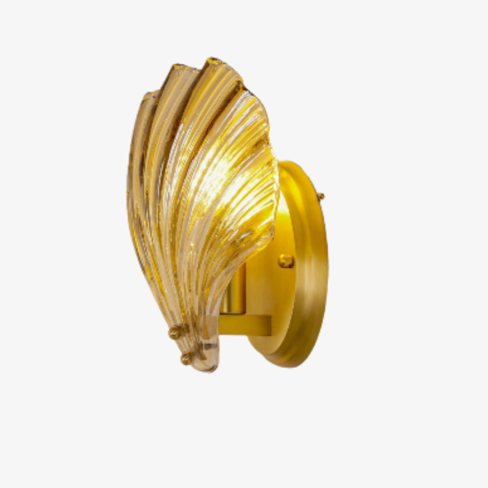 Shell Glass Wall Sconce with Scalloped Ribbed Shade - Coastal Art Deco