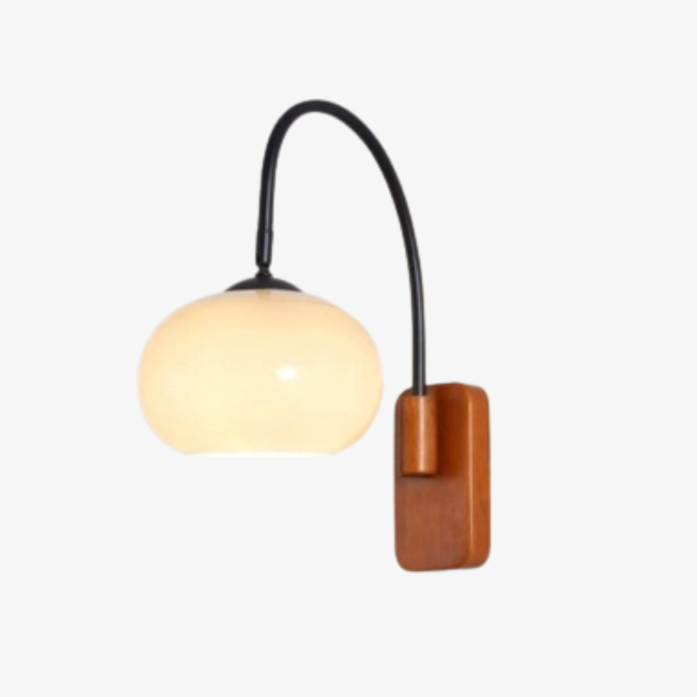 Arched Wall Sconce with Wood Base  - Bauhaus Mid Century