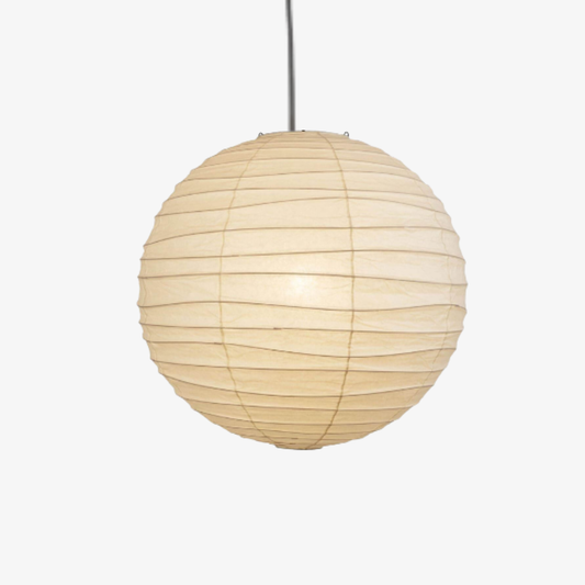 Spherical Ribbed Paper Hanging Fixture - Mid Century Modern Zen Style