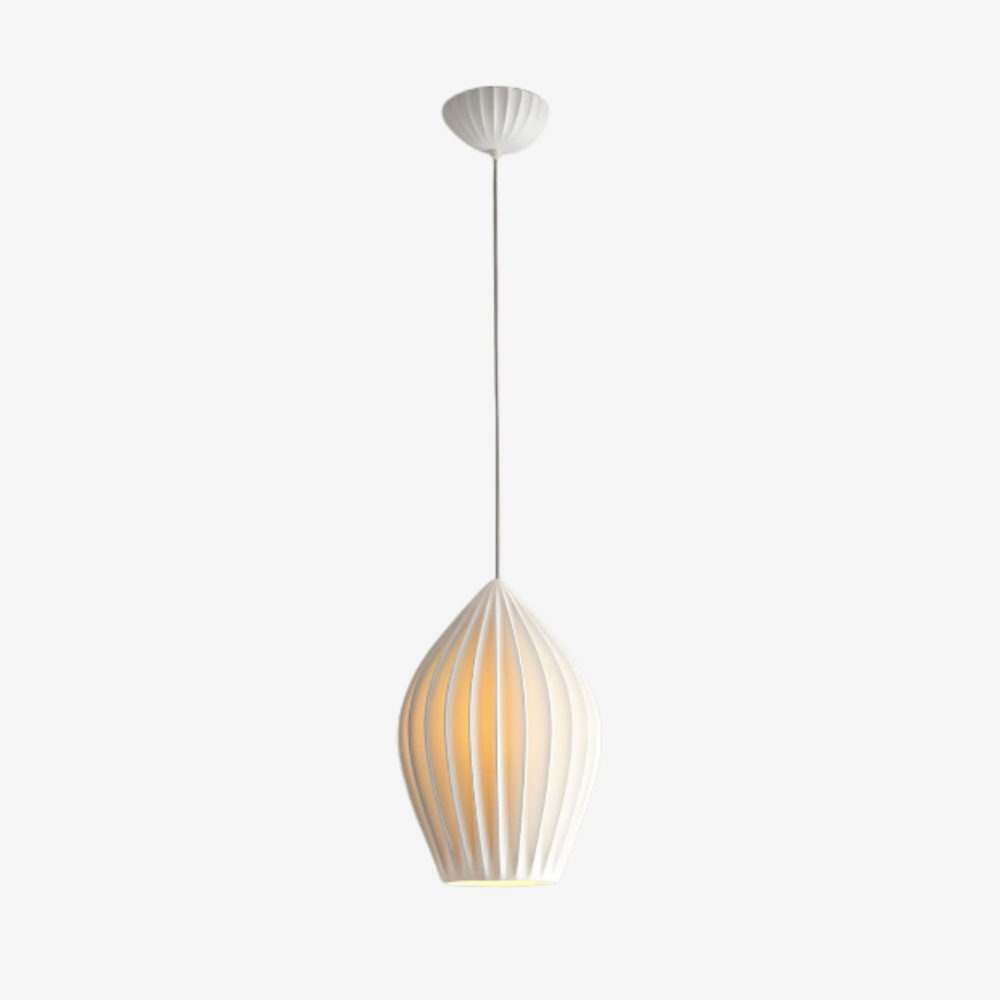Ceramic Pendant Light with Ribbed Teardrop Shade - Modern Coastal