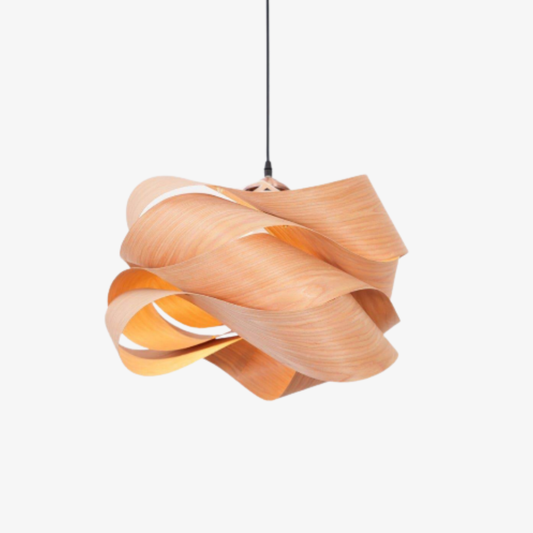 Wood Ribbon Pendant Light with Spiral Shade - Mid Century Modern